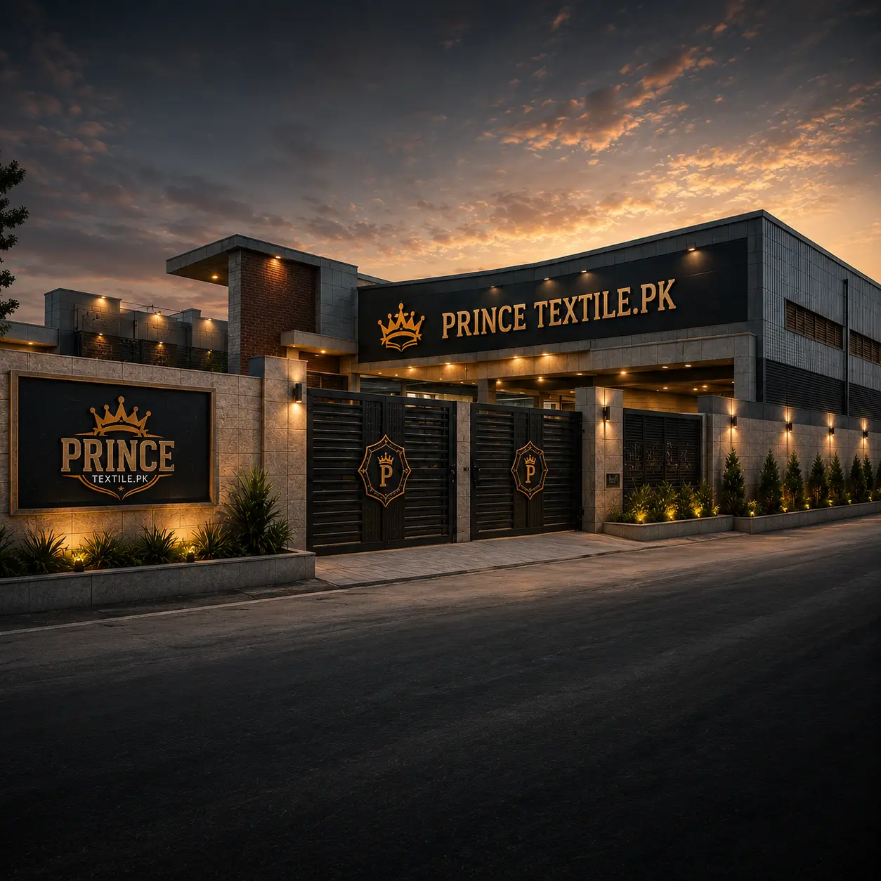 Prince Textile workshop exterior in Chawinda at dusk
